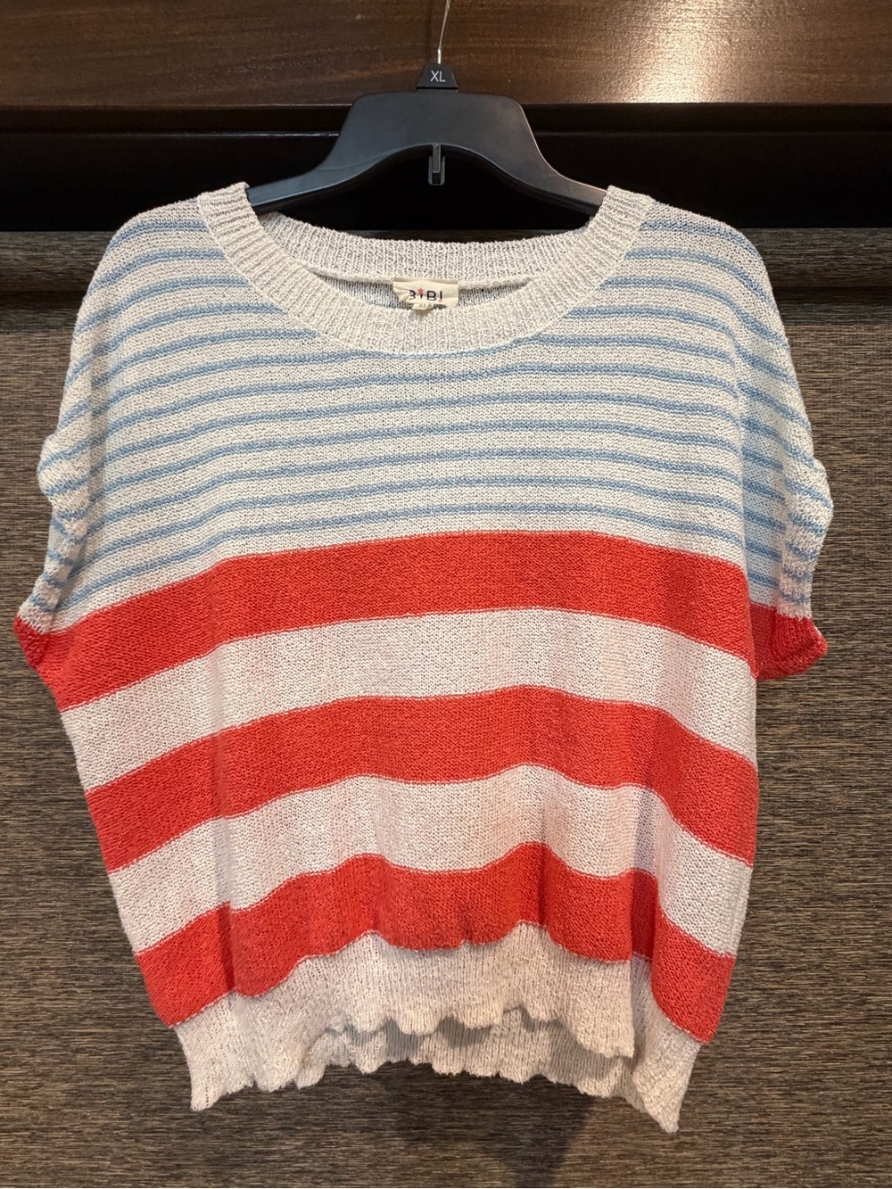 BiBi Striped Crewneck Sweater - Red, Light Blue & White